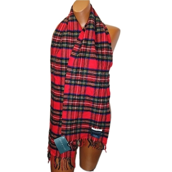 Lyle Scott Scotland Royal Stewart Plaid Fringed Long Scarf Cashmere Holiday Nwt